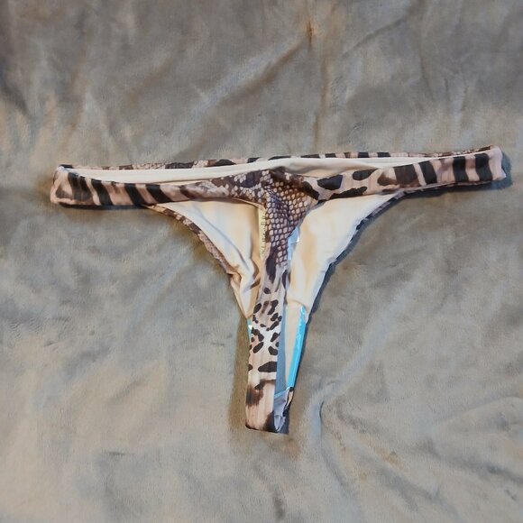Asos Design Women's  Leopard M&M Rib High Leg Thong Size 4 - Picture 2 of 5